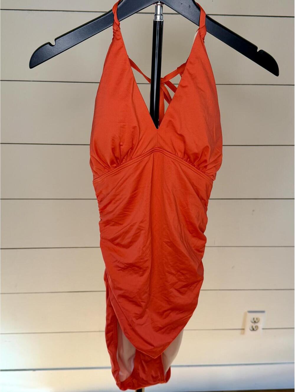 Sundance Coral Orange One Piece Swimsuit Women’s XS Halter Ruched Swimwear